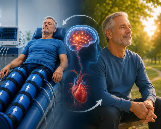 EECP ve depresyon: kalp ve beyin sağlığı illüstrasyonu